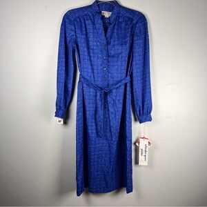 New VTG Schrader Sport Lightweight Belted Blue Polka Dot Button Midi Dress 6P